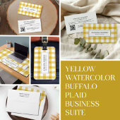Geel Aquarel Buffalo Plaid QR CODE modern Visitekaartje