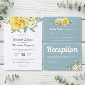 Gele griezelige groene marineblauwe bruiloft folie uitnodiging (Personaliseer de collectie van deze zelfstandige maker.)