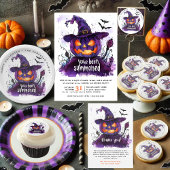 Spookachtige Waterverf Paarse Jack-O-Lantern Hallo Bedankkaart