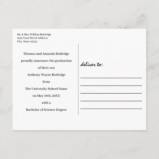 College afstuderen aankondiging met foto (Achterkant)