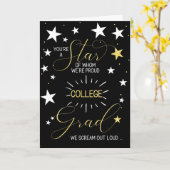College Afstuderen Black Gold Stars Typografie Kaart (Gele Bloem)