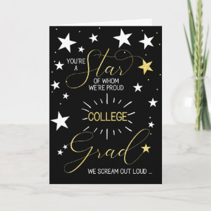 College Afstuderen Black Gold Stars Typografie Kaart