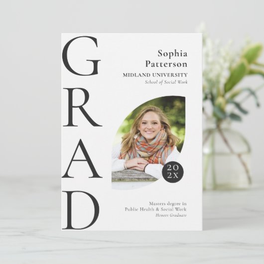 College Afstuderen Black White Aankondiging (Staand voorkant)