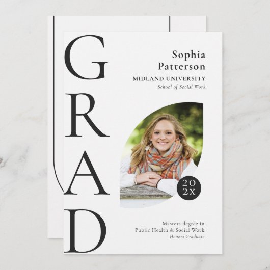 College Afstuderen Black White Aankondiging (Voorkant / Achterkant)