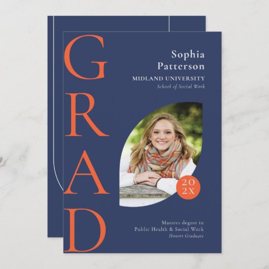 College Afstuderen Foto Blue Oranje Aankondiging (Voorkant / Achterkant)