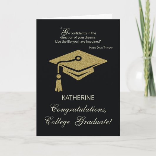 College Afstuderen Gefeliciteerd Black Gold Look Kaart (Voorkant)