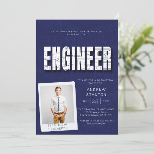 College Afstuderen Party Engineer Technologie Mari Kaart (Staand voorkant)