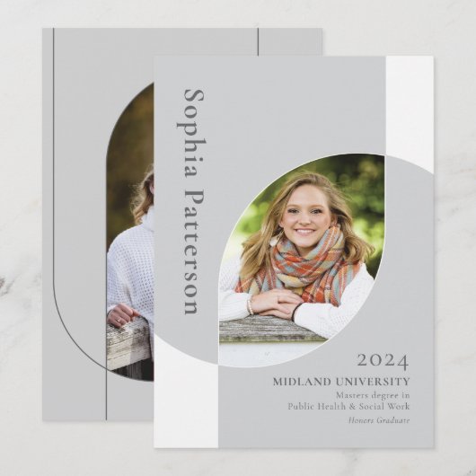 College Afstuderen twee foto grijs wit Aankondiging (Voorkant / Achterkant)