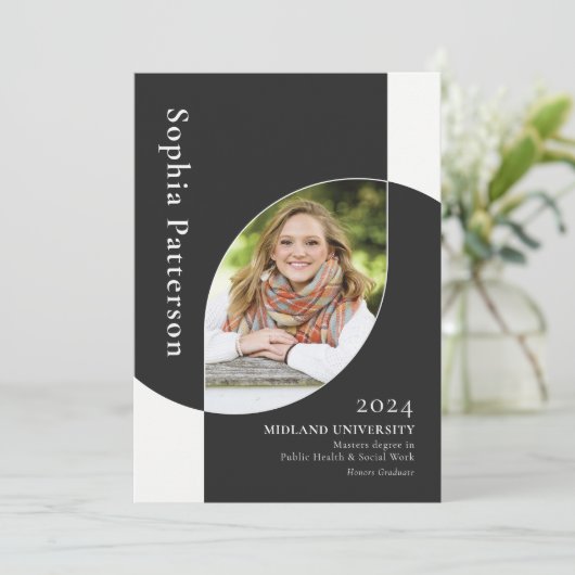 College Afstuderen Two Photo Black White Aankondiging (Staand voorkant)