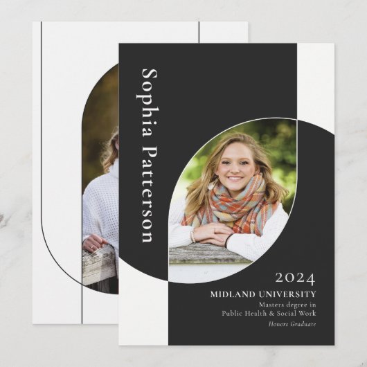 College Afstuderen Two Photo Black White Aankondiging (Voorkant / Achterkant)