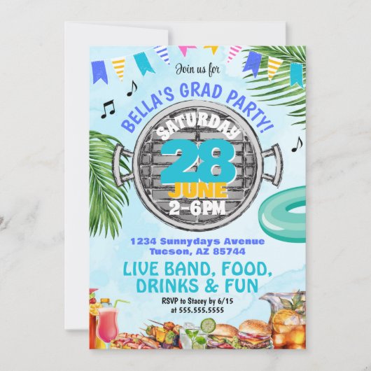 College Barbeque Afstuderen Pool Party Kaart (Voorkant)