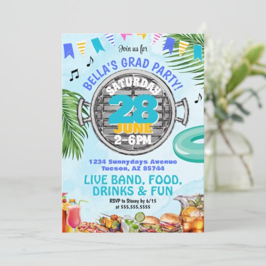 College Barbeque Afstuderen Pool Party Kaart (Staand voorkant)