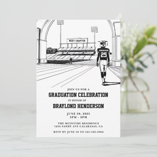 College Bound Football Player Afstuderen Kaart (Staand voorkant)