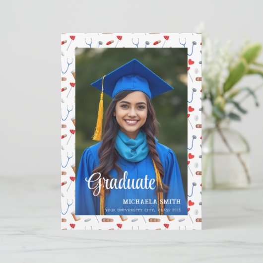 College Doctor Nurse Script Foto Afstuderen Aankondiging (Staand voorkant)