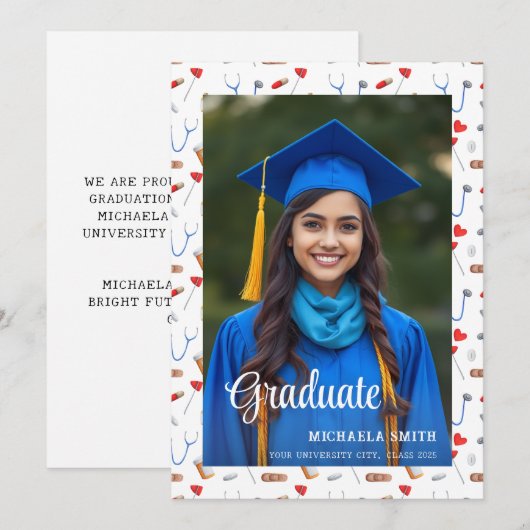 College Doctor Nurse Script Foto Afstuderen Aankondiging (Voorkant / Achterkant)