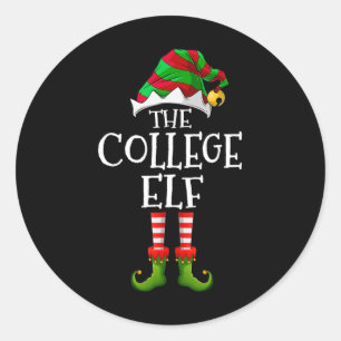 College Elf Leuk Bijpassend Pyjama Groep Kerstmis  Ronde Sticker