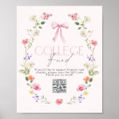 College Fonds QR-code Afstudeer Roze Strik Poster (Voorkant)