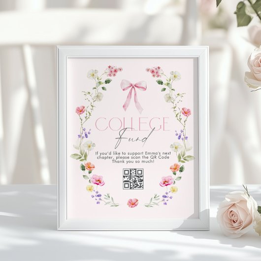 College Fonds QR-code Afstudeer Roze Strik Poster