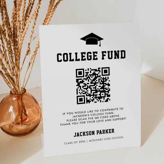 College Fonds QR Code Teken voor Afstudeerfeest Reclamebord Met Voetstuk
