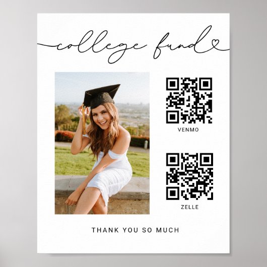 College Fund Afstuderen Foto QR Code Sign Poster (Voorkant)