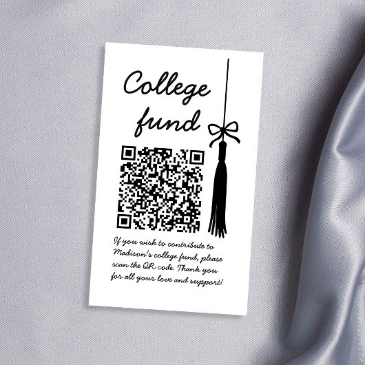 College Fund Black & White Gift Qr Code Graduation Informatiekaartje