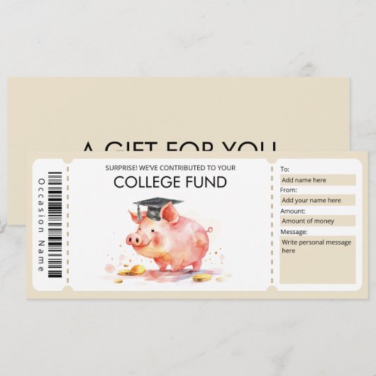 College Fund Cadeaubon, College Savings Kaart (Voorkant / Achterkant)