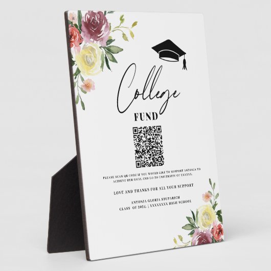 College fund floral afstuderen teken fotoplaat (Zijkant)