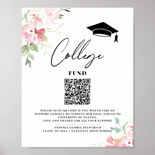 College fund floral graduation printable sign poster (Voorkant)