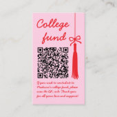 College Fund Pink & Red Gift Qr Code Graduation Informatiekaartje (Voorkant)