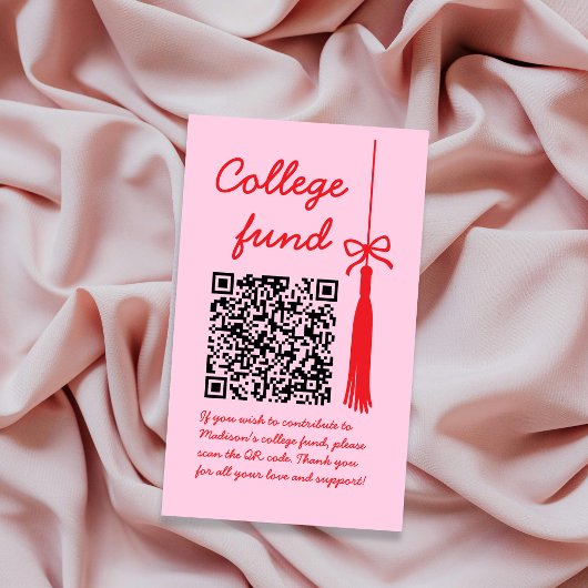 College Fund Pink & Red Gift Qr Code Graduation Informatiekaartje