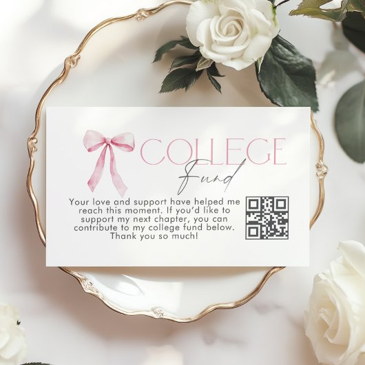 College Fund Qr Code Graduation Pink Bow Informatiekaartje