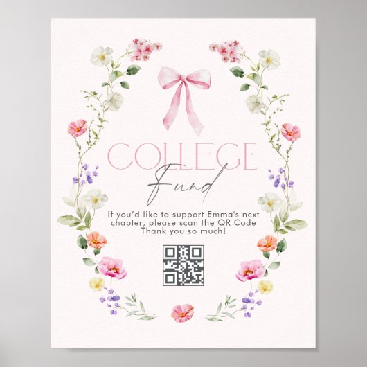 College Fund Qr Code Graduation Pink Bow Poster (Voorkant)