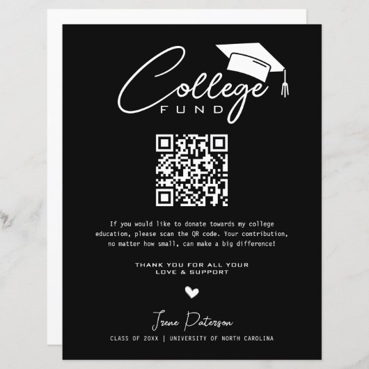 College Fund QR Code Zwart Wit Afstuderen Modern (Voorkant / Achterkant)