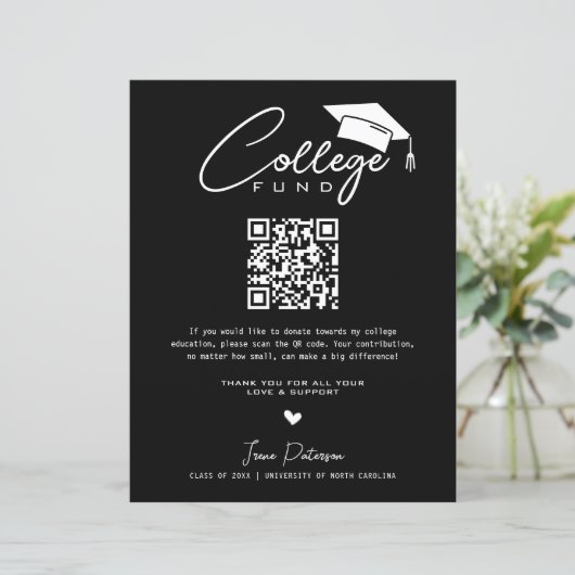 College Fund QR Code Zwart Wit Afstuderen Modern (Staand voorkant)