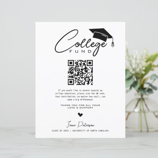 College Fund QR Code Zwart Wit Afstuderen Modern (Staand voorkant)