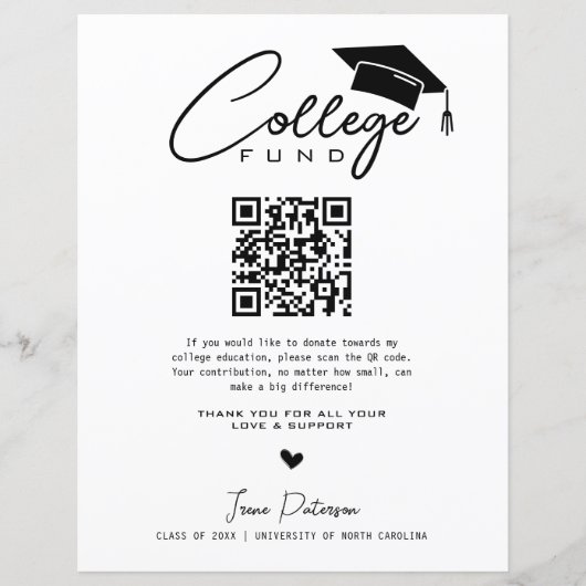 College Fund QR Code Zwart Wit Afstuderen Modern (Voorkant)