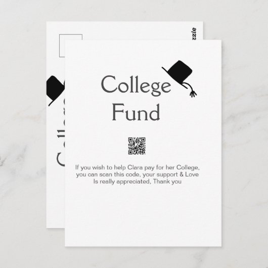 College fund scan QR details toevoegen afstuderen  Briefkaart (Voorkant / Achterkant)
