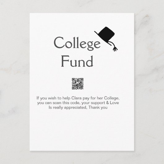 College fund scan QR details toevoegen afstuderen  Briefkaart (Voorkant)
