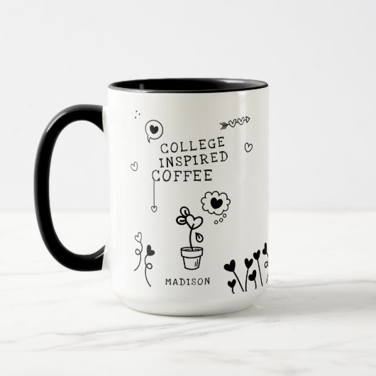 College geïnspireerd koffie Funny Girly, aangepast Mok (Links)