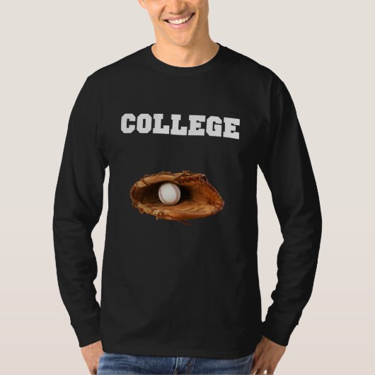 College Honkbal een honkbal handschoen en bal T-shirt (Voorkant)