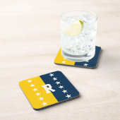 College Kleuren Blauw & Maïs Geel Monogram Bier Onderzetter (Rechterzijde)