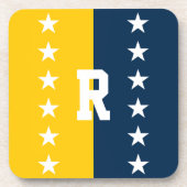 College Kleuren Blauw & Maïs Geel Monogram Bier Onderzetter (Voorkant)