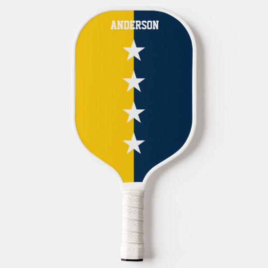 College Kleuren Blauw & Maïs Geel Monogram Pickleball Paddle (Achterkant)
