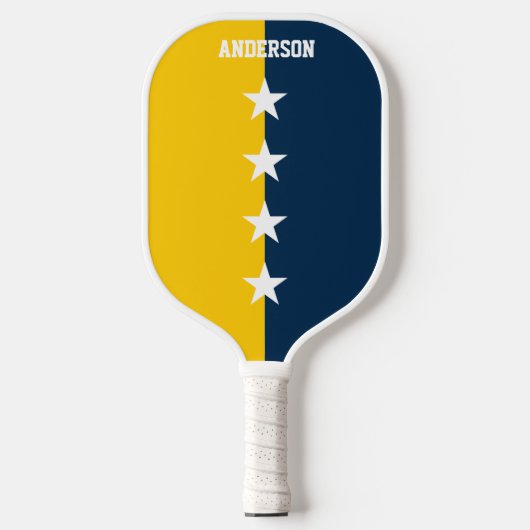 College Kleuren Blauw & Maïs Geel Monogram Pickleball Paddle (Voorkant)