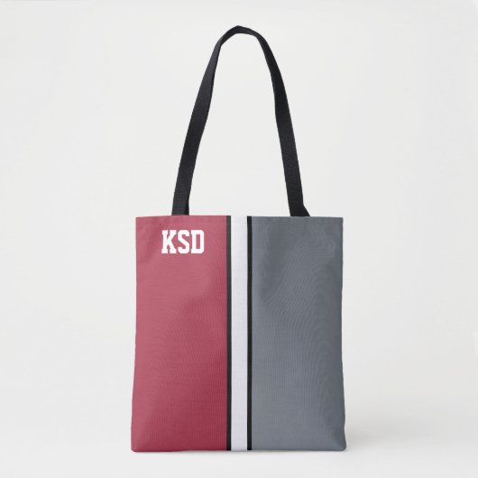 College Kleuren Crimson rood, grijs & wit monogram Tote Bag (Voorkant)