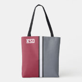 College Kleuren Crimson rood, grijs & wit monogram Tote Bag (Achterkant)
