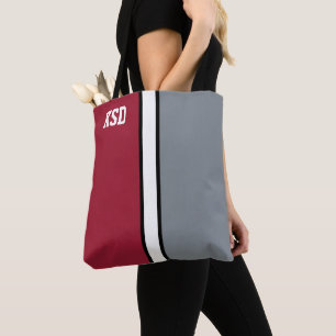 College Kleuren Crimson rood, grijs & wit monogram Tote Bag