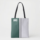 College Kleuren Donker Groen & Wit Monogram Tote Bag (Voorkant)