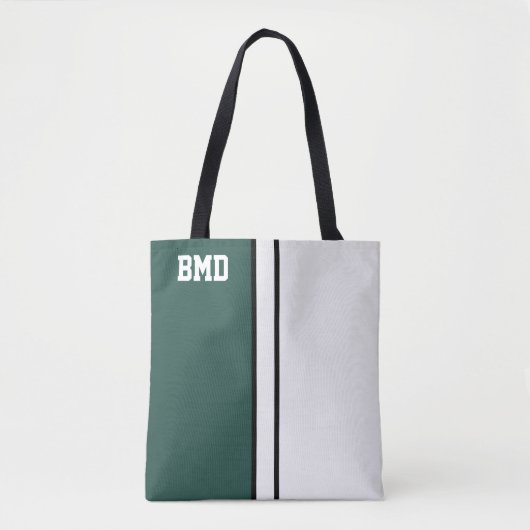 College Kleuren Donker Groen & Wit Monogram Tote Bag (Voorkant)