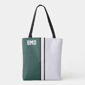 College Kleuren Donker Groen & Wit Monogram Tote Bag (Achterkant)